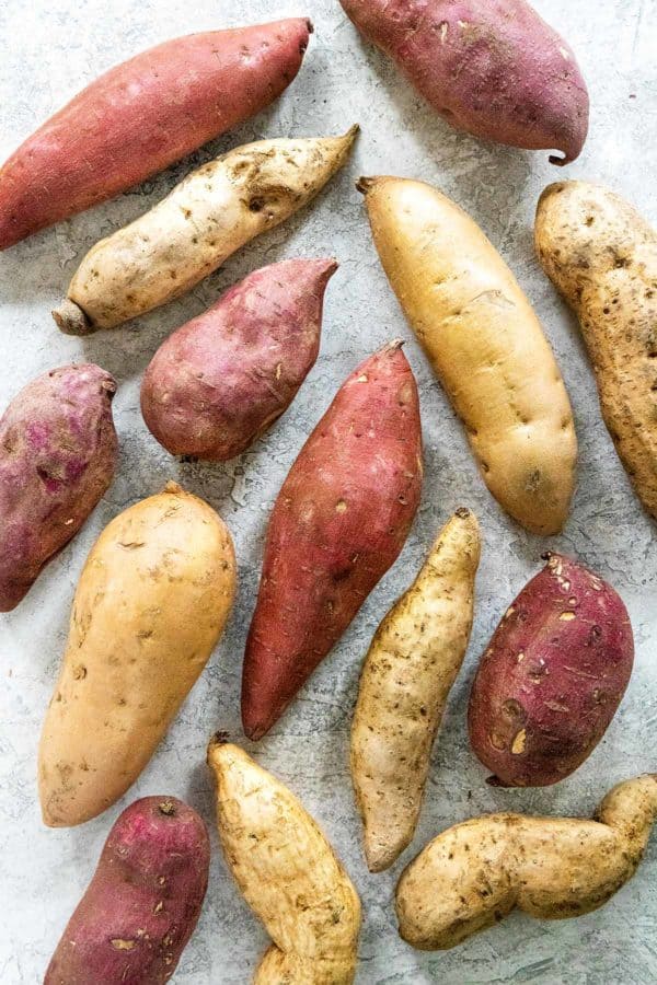 Organic Orange, White, and Purple Sweet Potatoes
